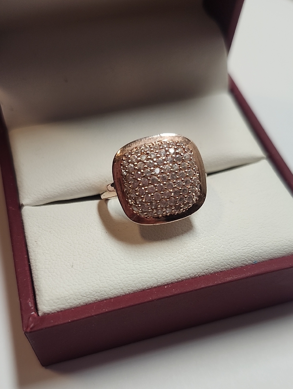 Milor Italy 925 Rose Gold Over Sterling Pave CZ Cushion Ring Sz 7
